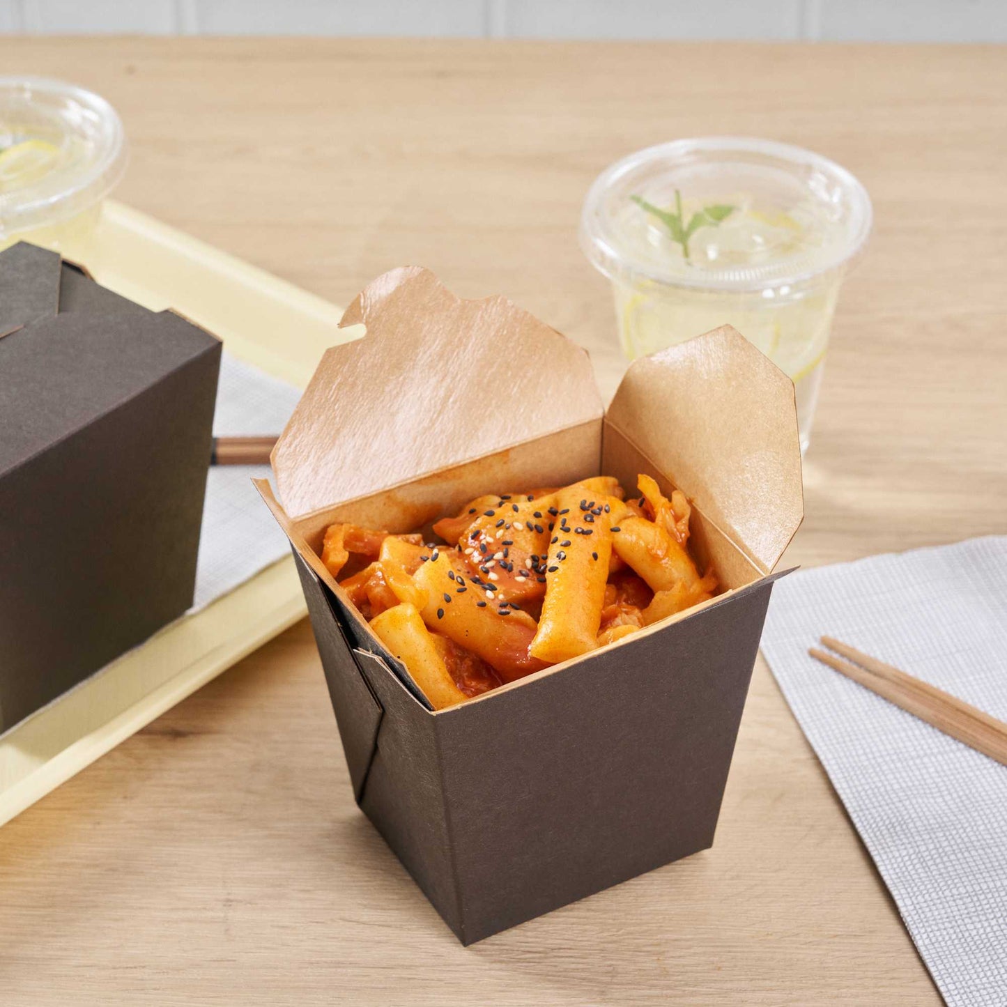 Bio Tek 26 oz Square Black Paper Noodle Take Out Container - 4" x 3 1/2" x 4" - 200 count box
