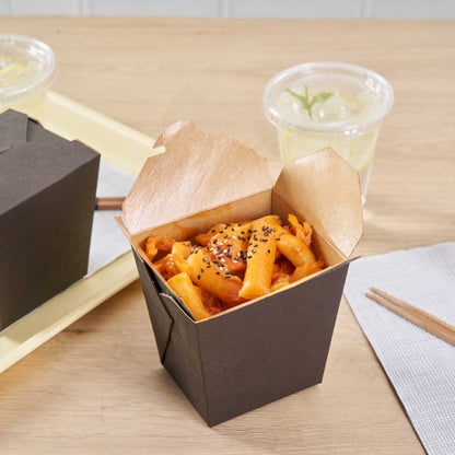 Bio Tek 26 oz Square Black Paper Noodle Take Out Container - 4" x 3 1/2" x 4" - 200 count box