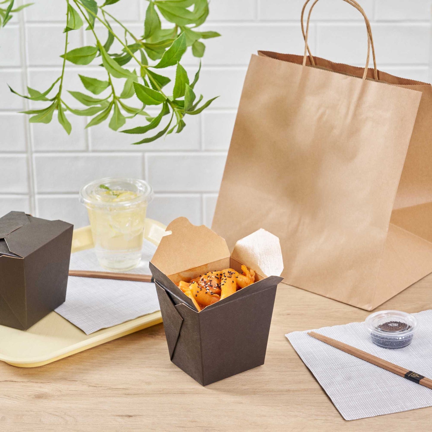 Bio Tek 26 oz Square Black Paper Noodle Take Out Container - 4" x 3 1/2" x 4" - 200 count box