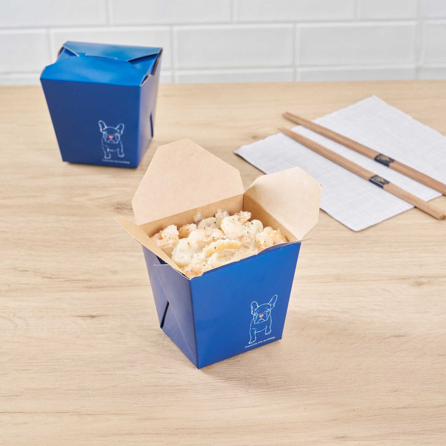 Bio Tek 26 oz Square Frenchie Paper Noodle Take Out Container - 4" x 3 1/2" x 4" - 50 count box