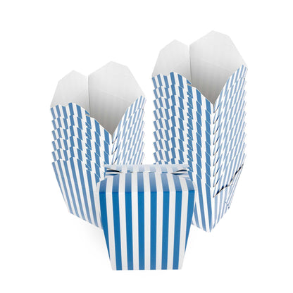 Bio Tek 26 oz Square Blue and White Stripe Paper Noodle Take Out Container - 4" x 3 1/2" x 4" - 50 count box