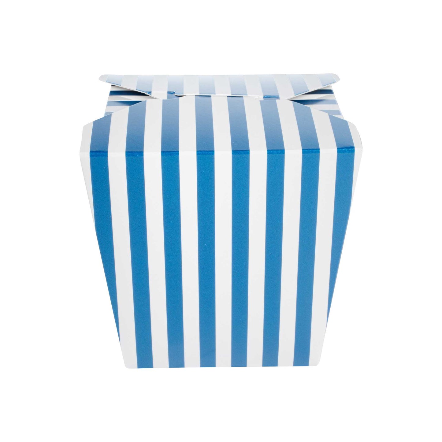 Bio Tek 26 oz Square Blue and White Stripe Paper Noodle Take Out Container - 4" x 3 1/2" x 4" - 50 count box