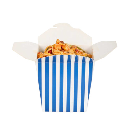 Bio Tek 26 oz Square Blue and White Stripe Paper Noodle Take Out Container - 4" x 3 1/2" x 4" - 200 count box