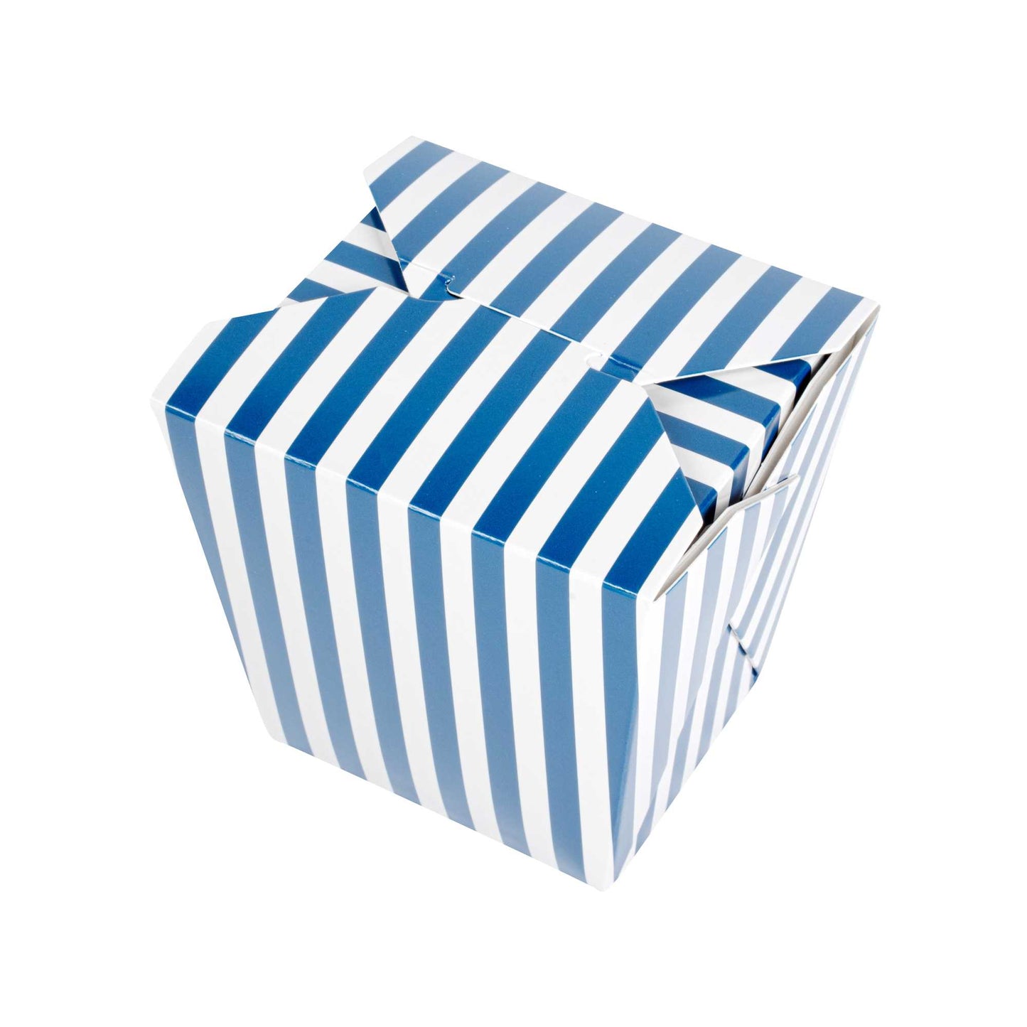 Bio Tek 26 oz Square Blue and White Stripe Paper Noodle Take Out Container - 4" x 3 1/2" x 4" - 200 count box