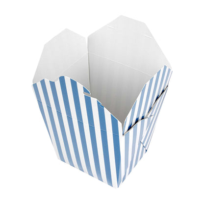 Bio Tek 26 oz Square Blue and White Stripe Paper Noodle Take Out Container - 4" x 3 1/2" x 4" - 200 count box