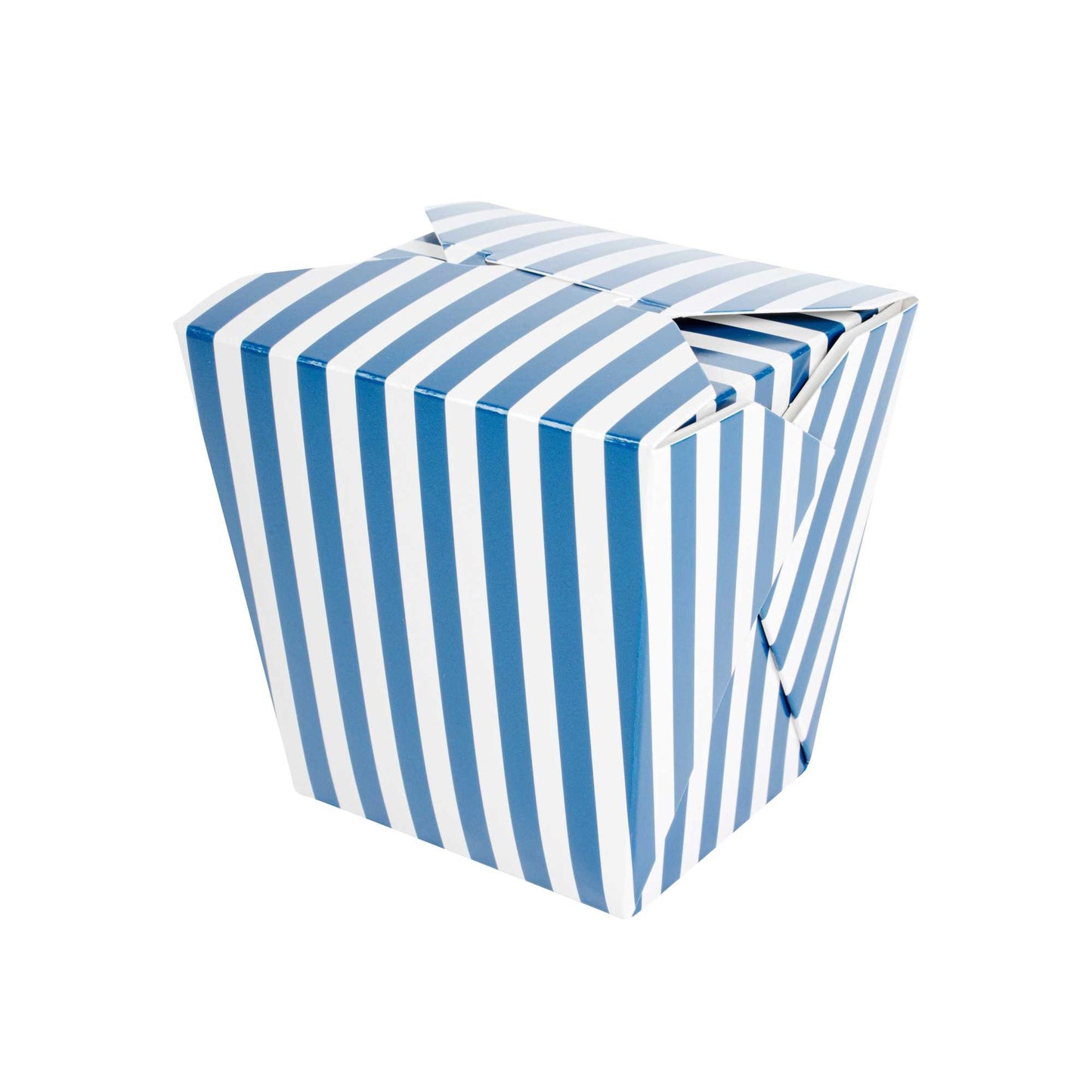 Bio Tek 26 oz Square Blue and White Stripe Paper Noodle Take Out Container - 4" x 3 1/2" x 4" - 200 count box