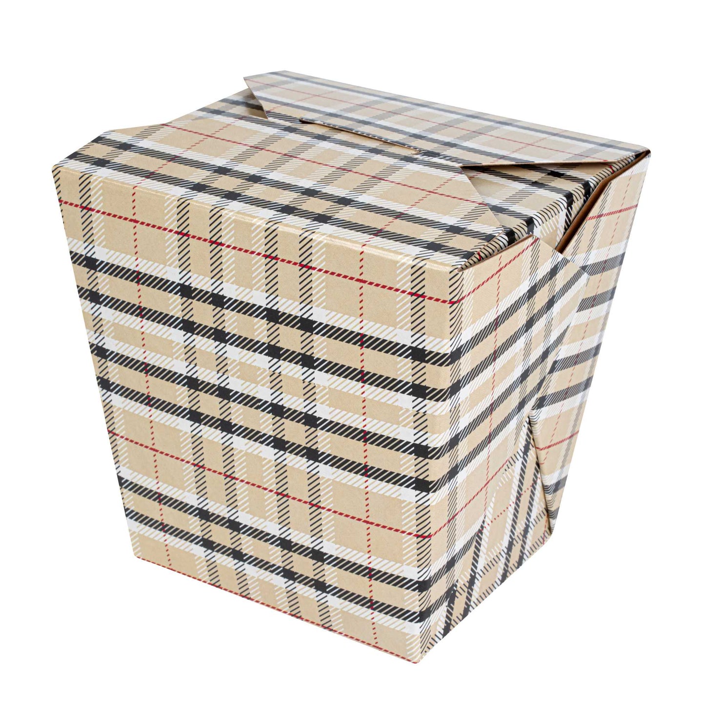 Bio Tek 26 oz Square Plaid Paper Noodle Take Out Container - 4" x 3 1/2" x 4" - 200 count box