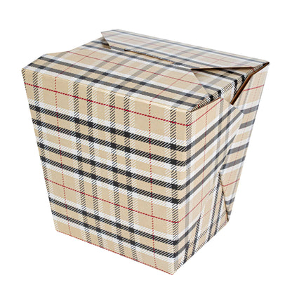 Bio Tek 26 oz Square Plaid Paper Noodle Take Out Container - 4" x 3 1/2" x 4" - 200 count box