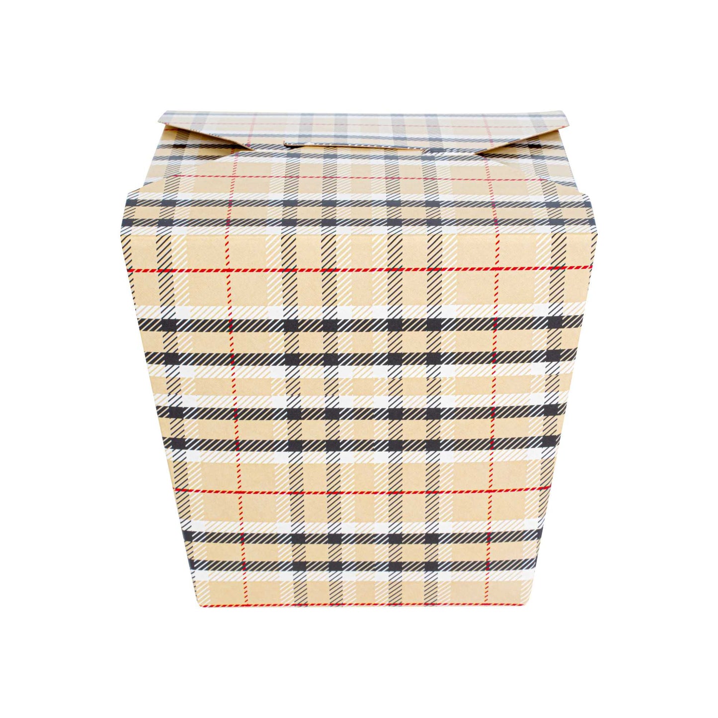 Bio Tek 26 oz Square Plaid Paper Noodle Take Out Container - 4" x 3 1/2" x 4" - 50 count box