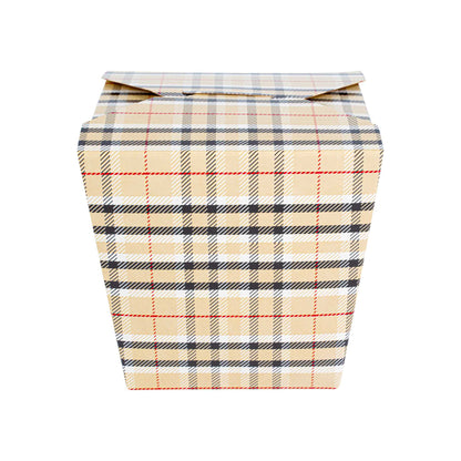 Bio Tek 26 oz Square Plaid Paper Noodle Take Out Container - 4" x 3 1/2" x 4" - 50 count box