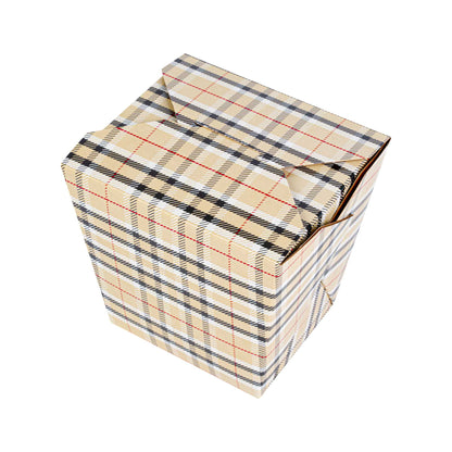Bio Tek 26 oz Square Plaid Paper Noodle Take Out Container - 4" x 3 1/2" x 4" - 50 count box