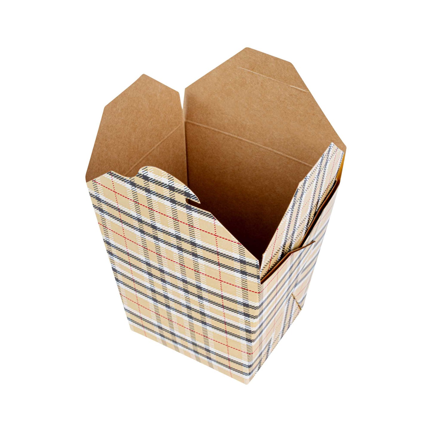 Bio Tek 26 oz Square Plaid Paper Noodle Take Out Container - 4" x 3 1/2" x 4" - 50 count box