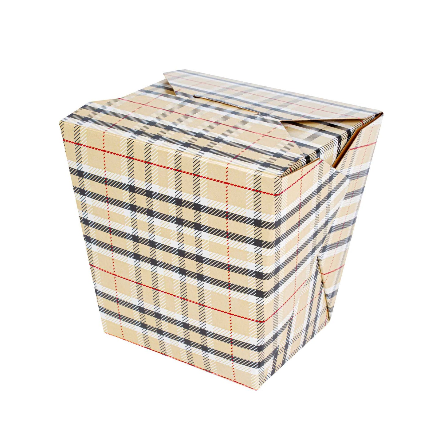 Bio Tek 26 oz Square Plaid Paper Noodle Take Out Container - 4" x 3 1/2" x 4" - 50 count box