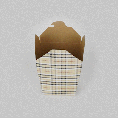 Bio Tek 26 oz Square Plaid Paper Noodle Take Out Container - 4" x 3 1/2" x 4" - 200 count box