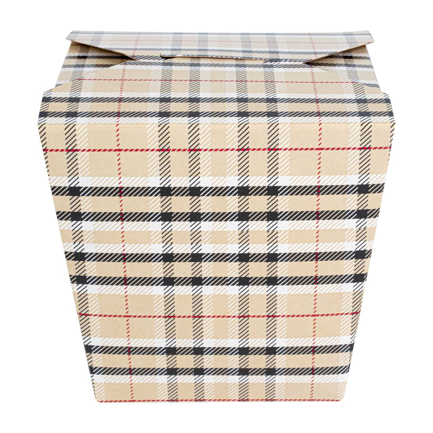 Bio Tek 26 oz Square Plaid Paper Noodle Take Out Container - 4" x 3 1/2" x 4" - 200 count box