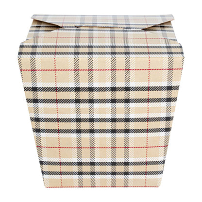 Bio Tek 26 oz Square Plaid Paper Noodle Take Out Container - 4" x 3 1/2" x 4" - 200 count box