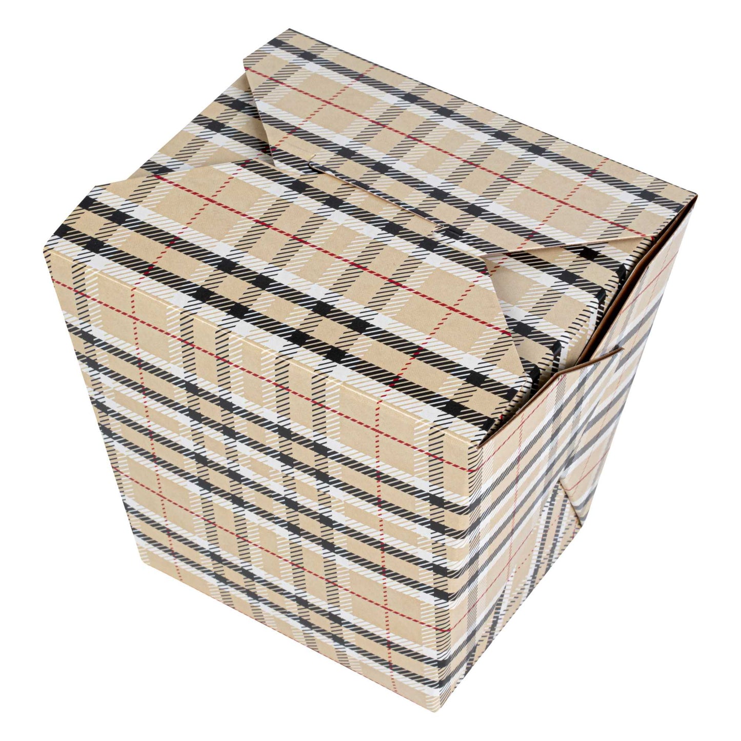 Bio Tek 26 oz Square Plaid Paper Noodle Take Out Container - 4" x 3 1/2" x 4" - 200 count box