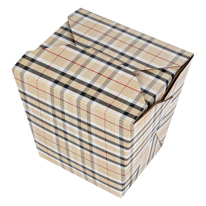 Bio Tek 26 oz Square Plaid Paper Noodle Take Out Container - 4" x 3 1/2" x 4" - 200 count box
