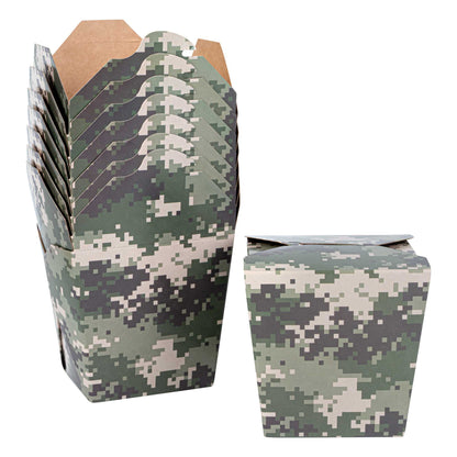 Bio Tek 26 oz Square Camouflage Paper Noodle Take Out Container - 4" x 3 1/2" x 4" - 200 count box