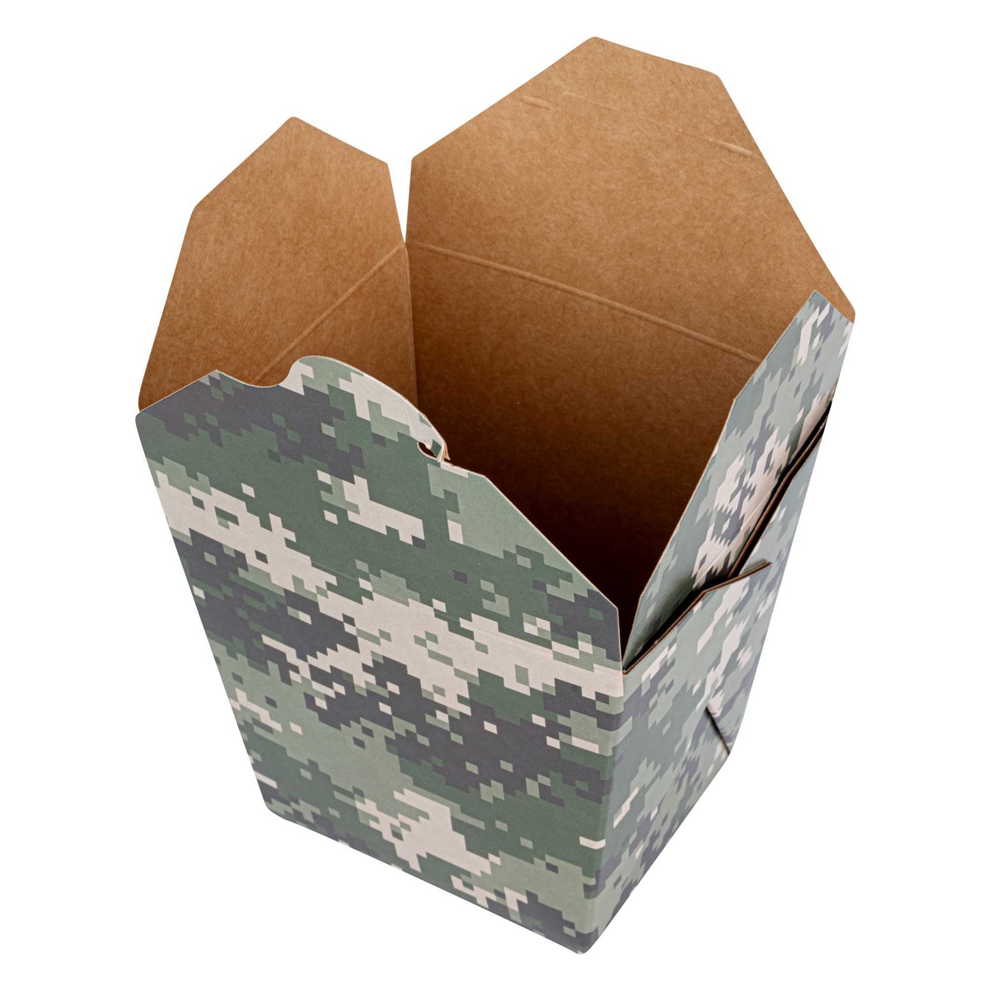 Bio Tek 26 oz Square Camouflage Paper Noodle Take Out Container - 4" x 3 1/2" x 4" - 200 count box