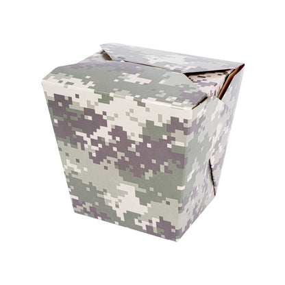 Bio Tek 26 oz Square Camouflage Paper Noodle Take Out Container - 4" x 3 1/2" x 4" - 200 count box