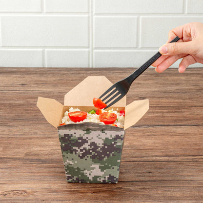 Bio Tek 26 oz Square Camouflage Paper Noodle Take Out Container - 4" x 3 1/2" x 4" - 200 count box