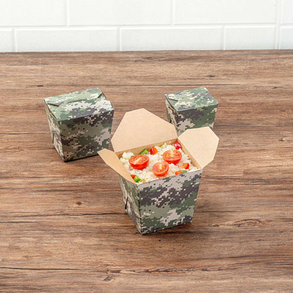 Bio Tek 26 oz Square Camouflage Paper Noodle Take Out Container - 4" x 3 1/2" x 4" - 200 count box