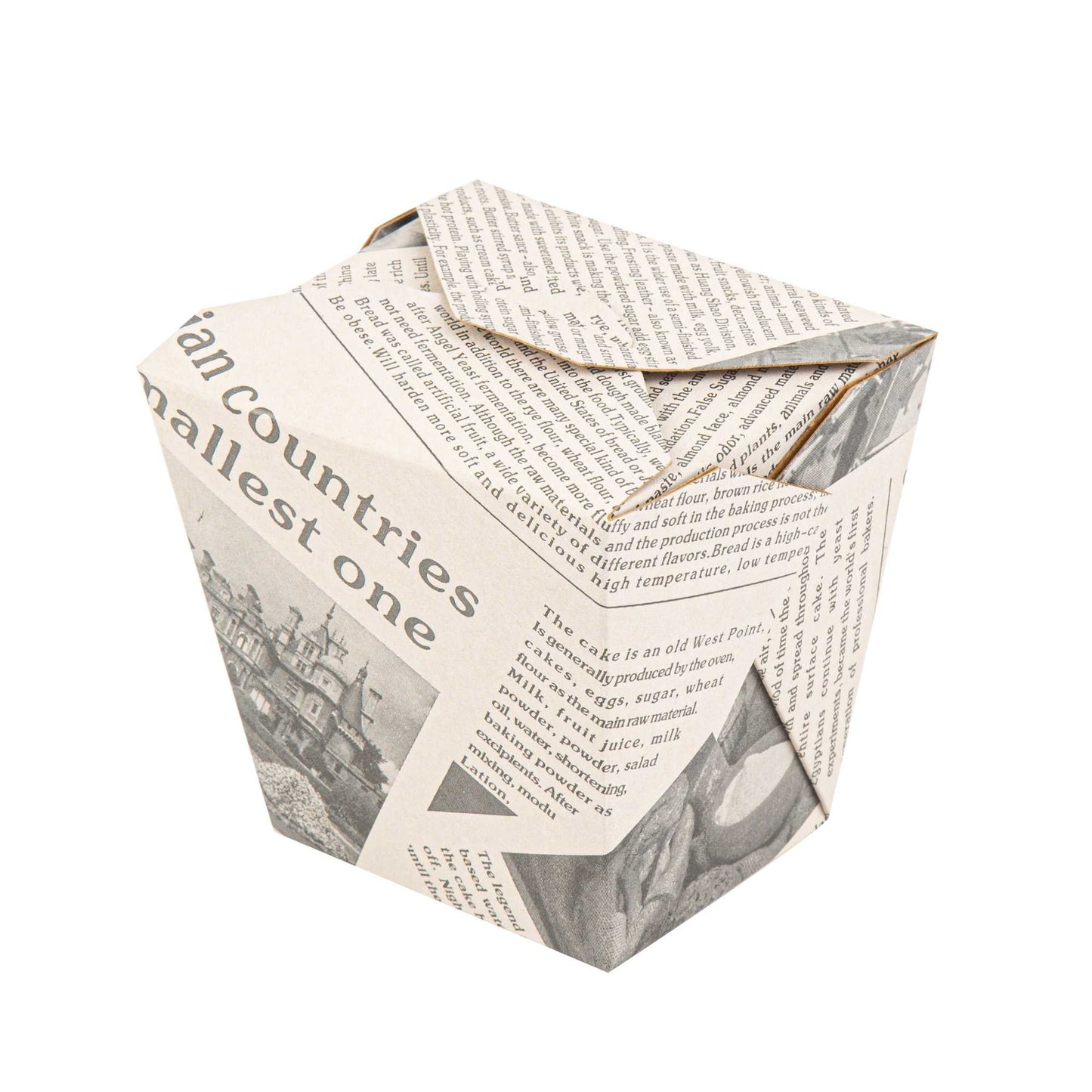 Bio Tek 26 oz Square Newsprint Paper Noodle Take Out Container - 4" x 3 1/2" x 4" - 25 count box