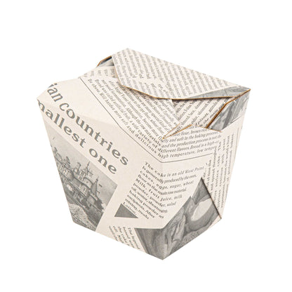 Bio Tek 26 oz Square Newsprint Paper Noodle Take Out Container - 4" x 3 1/2" x 4" - 25 count box