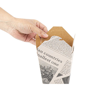 Bio Tek 26 oz Square Newsprint Paper Noodle Take Out Container - 4" x 3 1/2" x 4" - 25 count box
