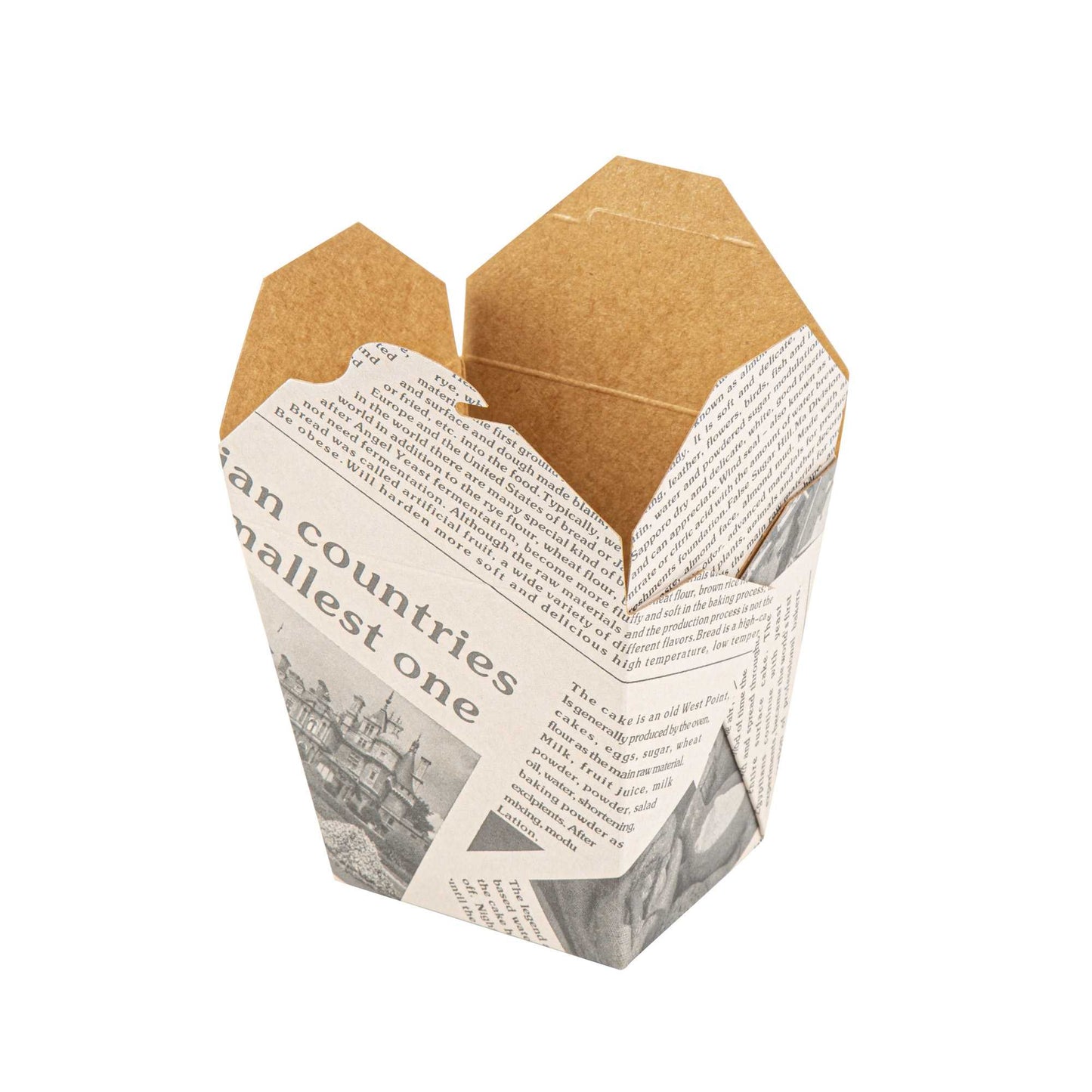 Bio Tek 26 oz Square Newsprint Paper Noodle Take Out Container - 4" x 3 1/2" x 4" - 25 count box
