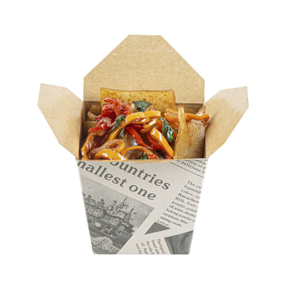 Bio Tek 26 oz Square Newsprint Paper Noodle Take Out Container - 4" x 3 1/2" x 4" - 200 count box