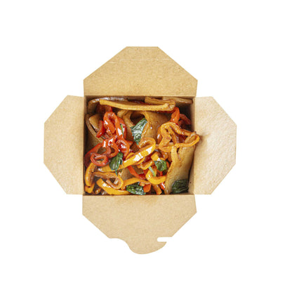 Bio Tek 26 oz Square Newsprint Paper Noodle Take Out Container - 4" x 3 1/2" x 4" - 200 count box