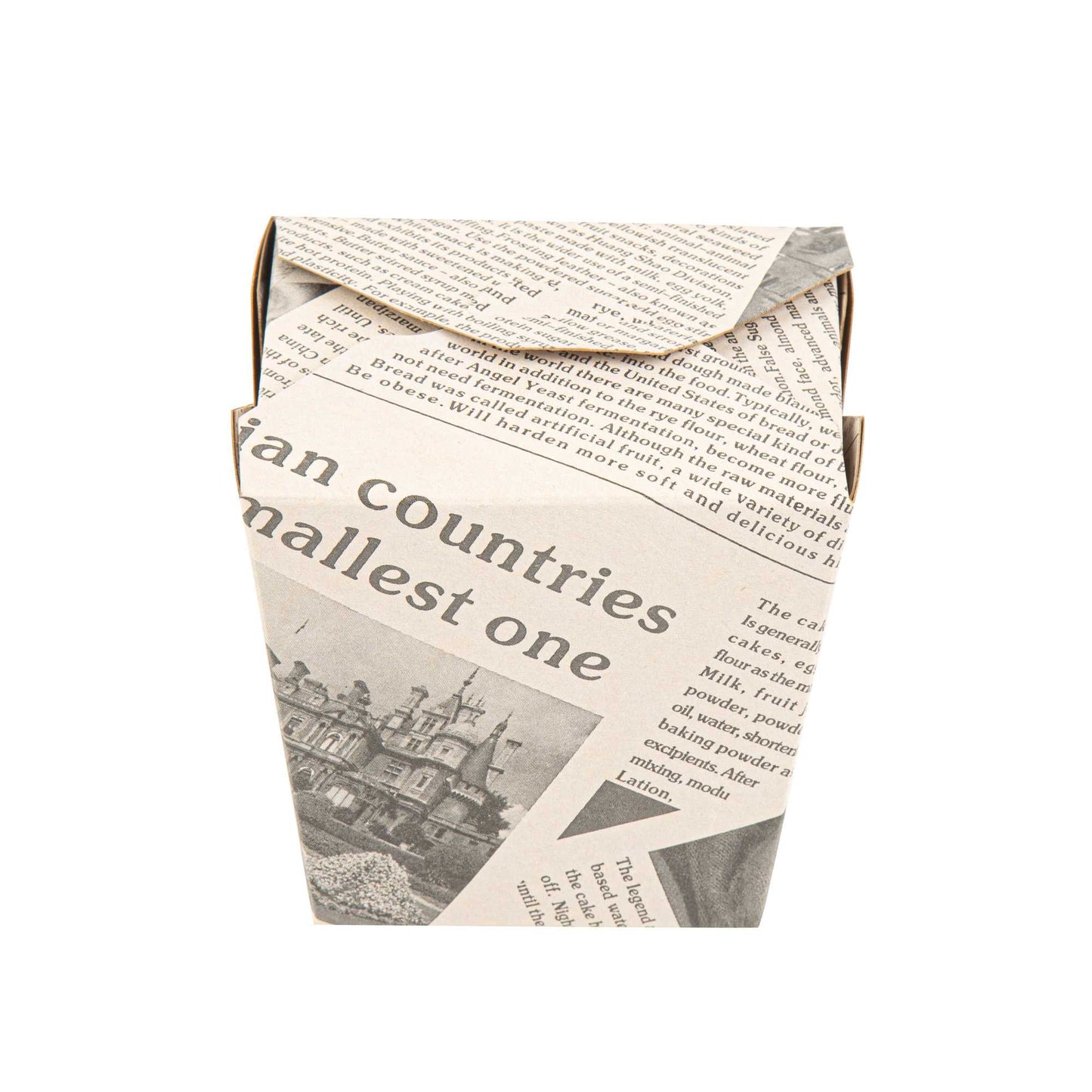 Bio Tek 26 oz Square Newsprint Paper Noodle Take Out Container - 4" x 3 1/2" x 4" - 200 count box