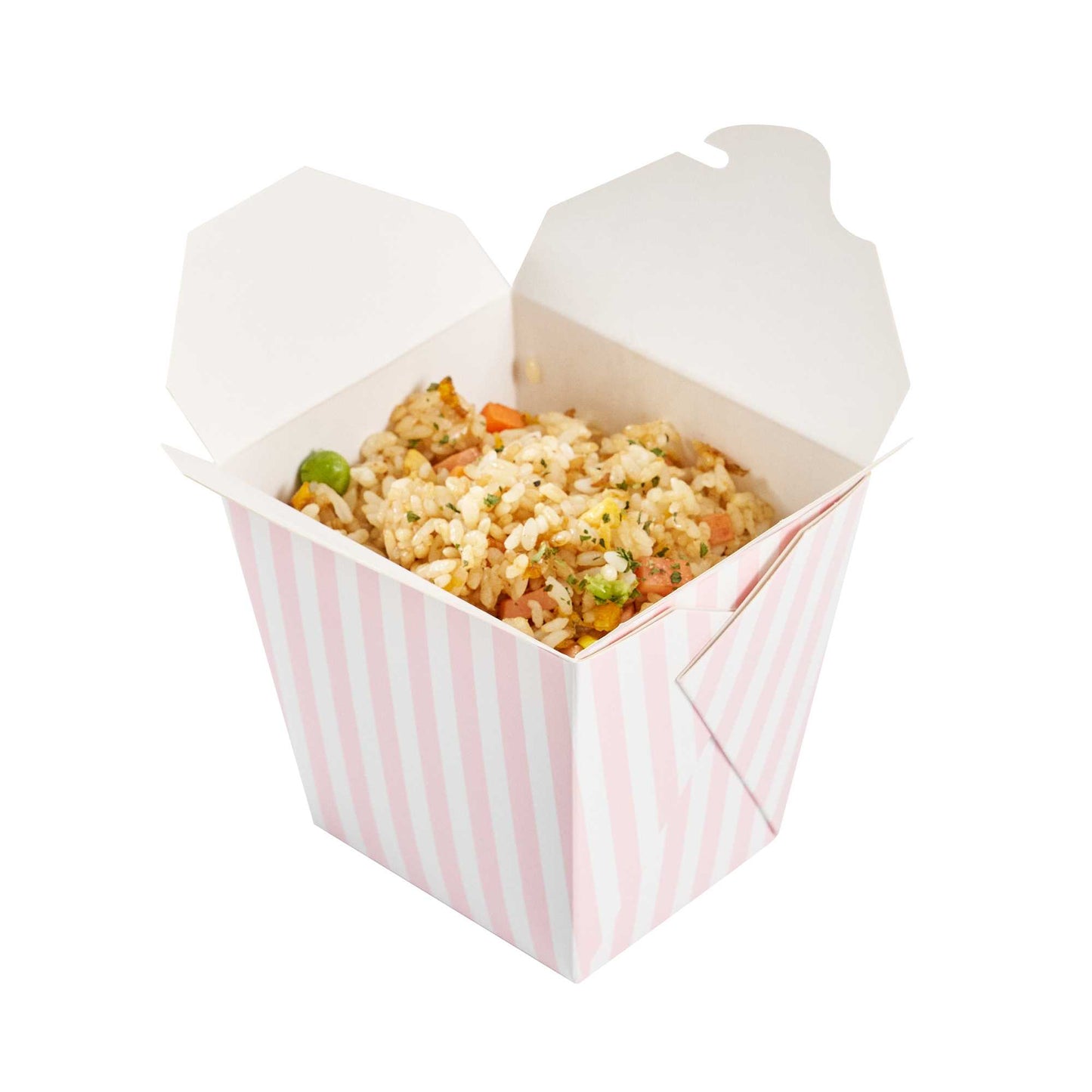 Bio Tek 26 oz Square Pink and White Stripe Paper Noodle Take Out Container - 4" x 3 1/2" x 4" - 50 count box