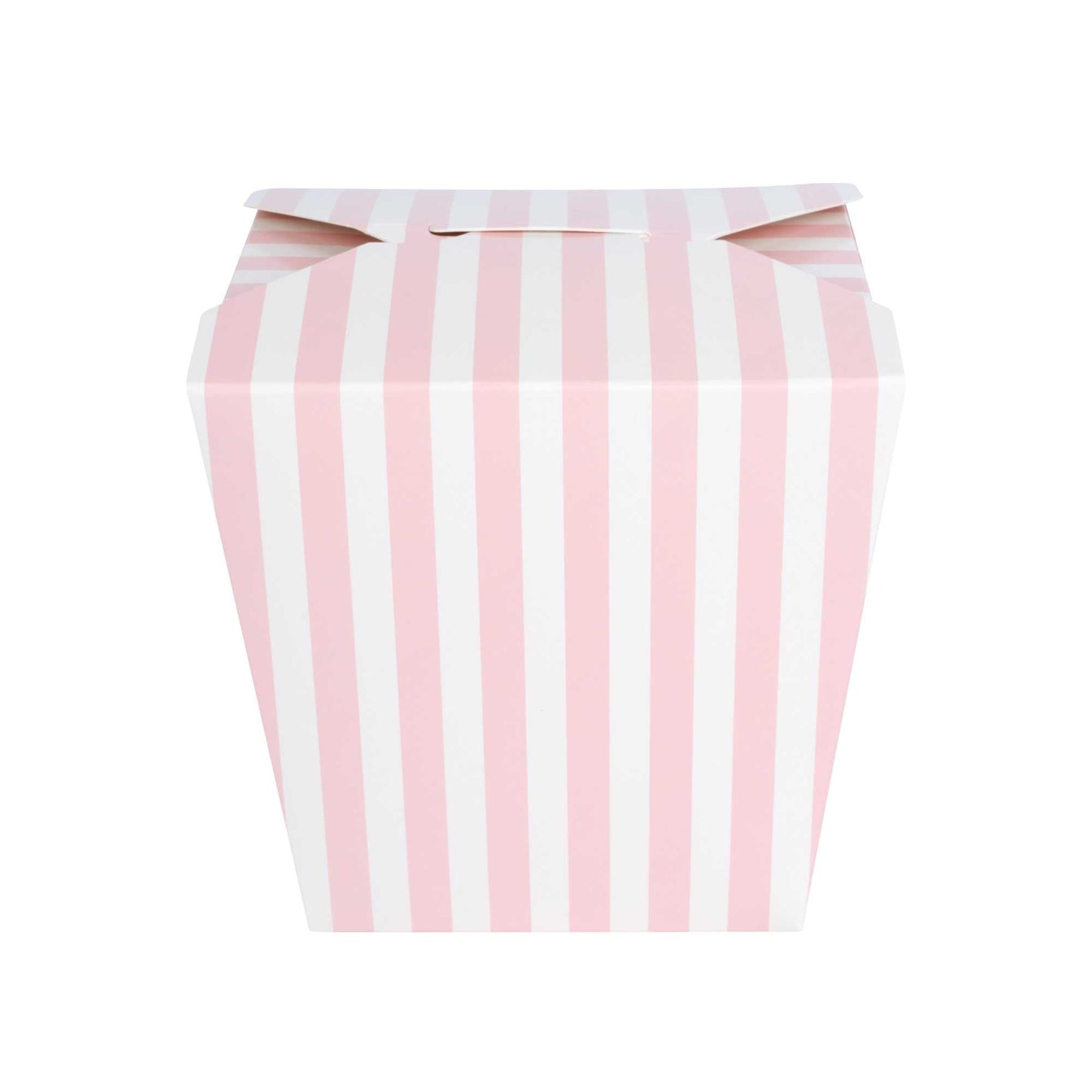 Bio Tek 26 oz Square Pink and White Stripe Paper Noodle Take Out Container - 4" x 3 1/2" x 4" - 50 count box