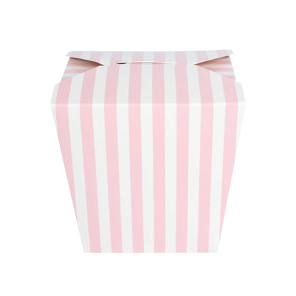 Bio Tek 26 oz Square Pink and White Stripe Paper Noodle Take Out Container - 4" x 3 1/2" x 4" - 50 count box