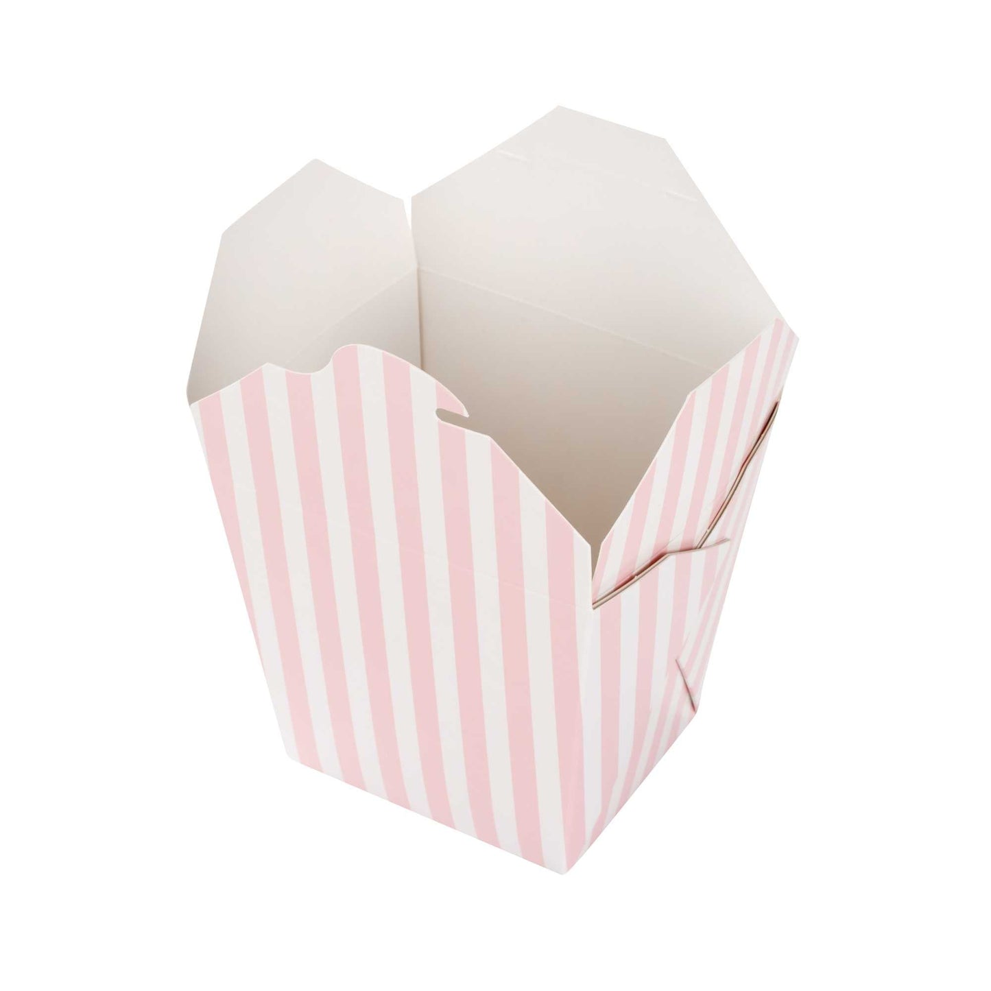 Bio Tek 26 oz Square Pink and White Stripe Paper Noodle Take Out Container - 4" x 3 1/2" x 4" - 50 count box