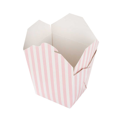 Bio Tek 26 oz Square Pink and White Stripe Paper Noodle Take Out Container - 4" x 3 1/2" x 4" - 50 count box