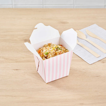 Bio Tek 26 oz Square Pink and White Stripe Paper Noodle Take Out Container - 4" x 3 1/2" x 4" - 50 count box
