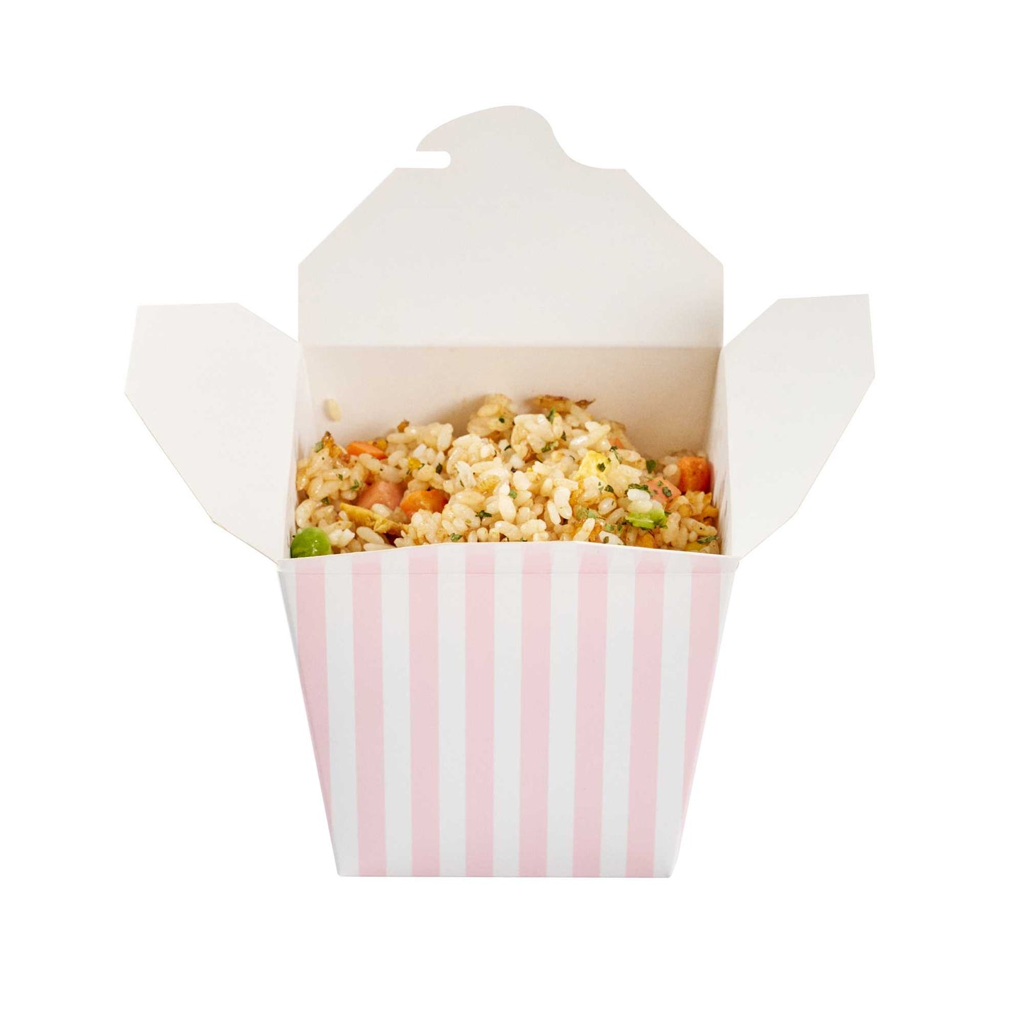 Bio Tek 26 oz Square Pink and White Stripe Paper Noodle Take Out Container - 4" x 3 1/2" x 4" - 200 count box