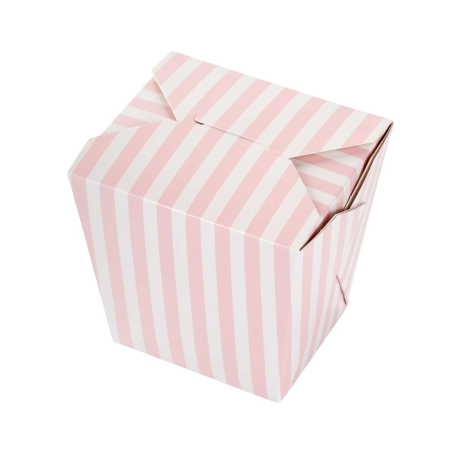 Bio Tek 26 oz Square Pink and White Stripe Paper Noodle Take Out Container - 4" x 3 1/2" x 4" - 200 count box