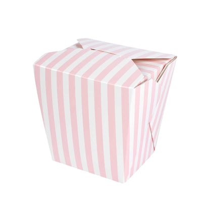 Bio Tek 26 oz Square Pink and White Stripe Paper Noodle Take Out Container - 4" x 3 1/2" x 4" - 200 count box