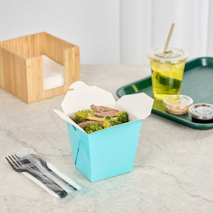 Bio Tek 26 oz Square Turquoise Paper Noodle Take Out Container - 4" x 3 1/2" x 4" - 200 count box
