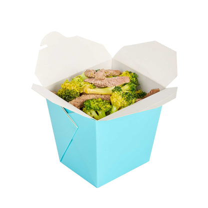 Bio Tek 26 oz Square Turquoise Paper Noodle Take Out Container - 4" x 3 1/2" x 4" - 50 count box