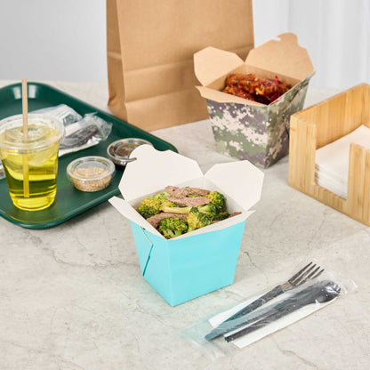 Bio Tek 26 oz Square Turquoise Paper Noodle Take Out Container - 4" x 3 1/2" x 4" - 50 count box