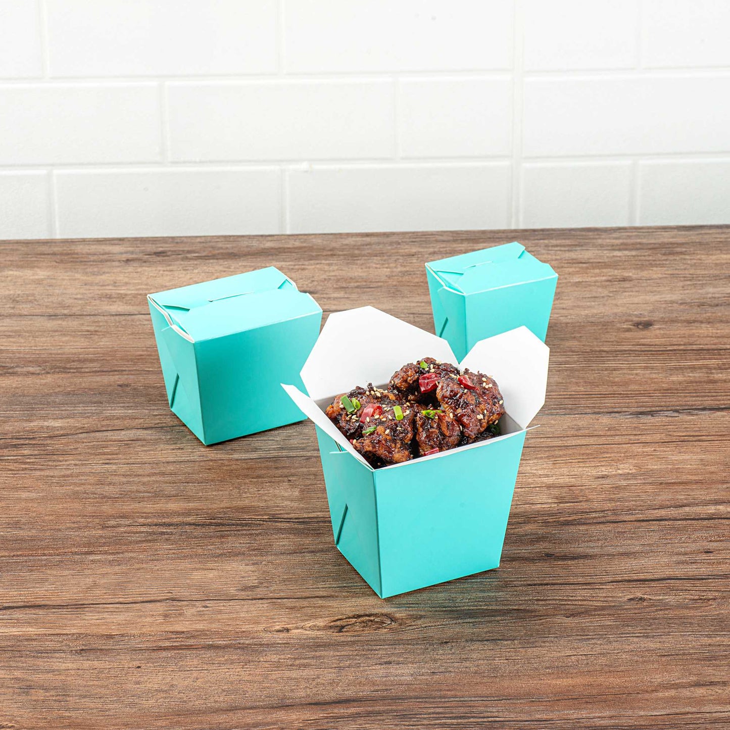 Bio Tek 26 oz Square Turquoise Paper Noodle Take Out Container - 4" x 3 1/2" x 4" - 50 count box