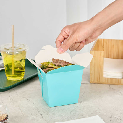 Bio Tek 26 oz Square Turquoise Paper Noodle Take Out Container - 4" x 3 1/2" x 4" - 200 count box