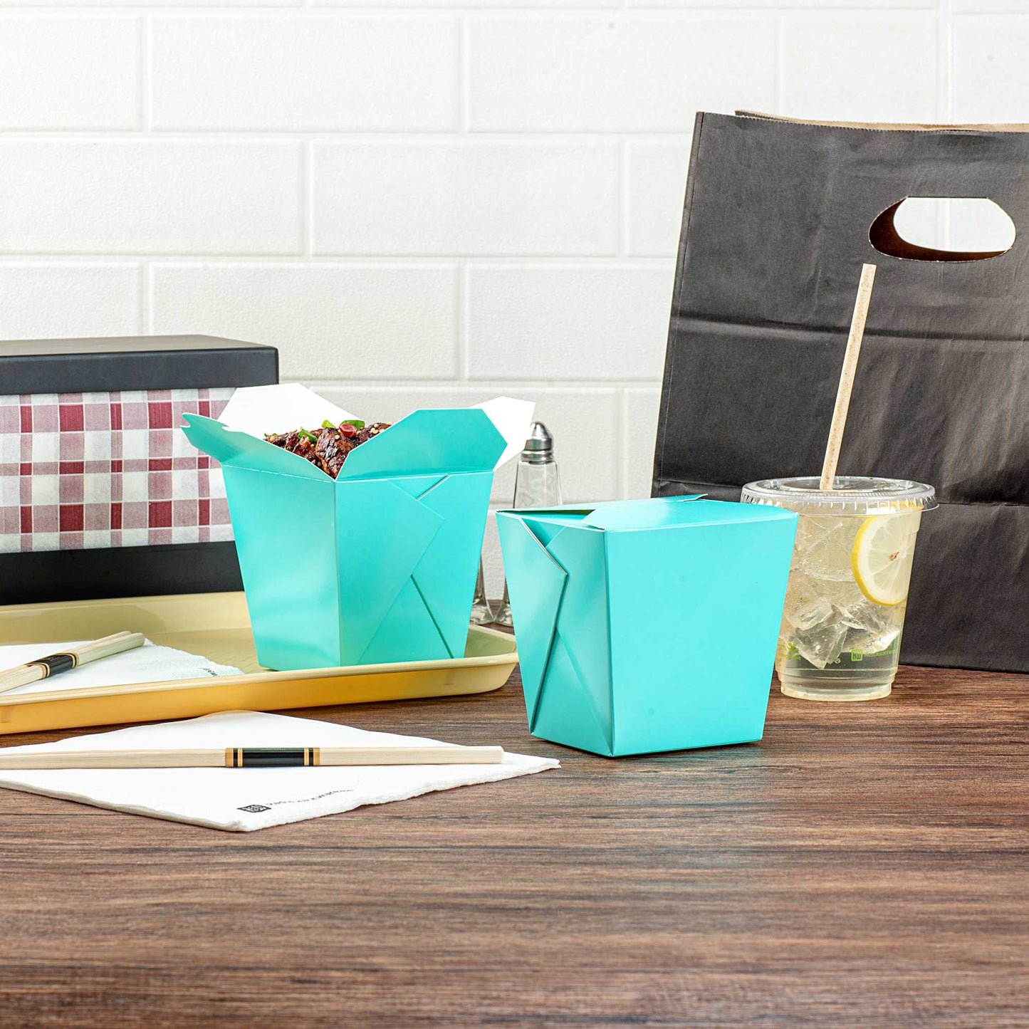 Bio Tek 26 oz Square Turquoise Paper Noodle Take Out Container - 4" x 3 1/2" x 4" - 200 count box