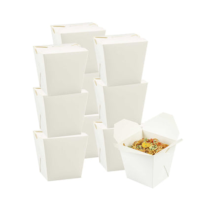 Bio Tek 26 oz Square White Paper Noodle Take Out Container - 4" x 3 1/2" x 4" - 200 count box